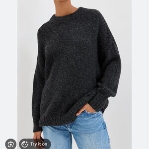 Jenni Kayne Charcoal Oversized Alpaca Crew Neck Sweater, size M